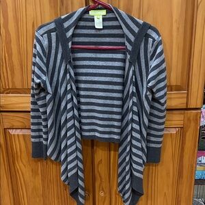 Y2K~Striped Open-Front Draped Cardigan Sweater - Gray